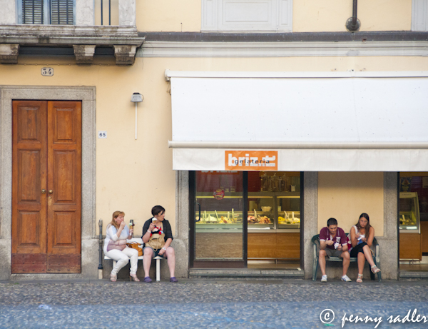 people sitting outside Britz gelateria, Voghera, Italy @PennySadler