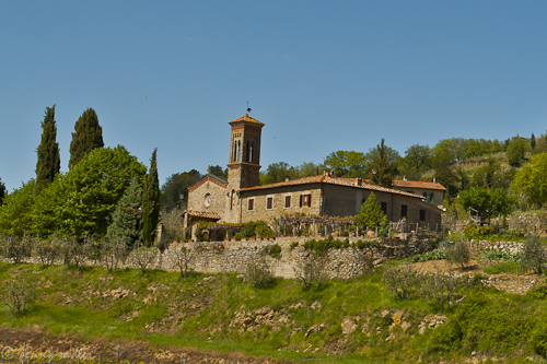 Church on a hillside in Lamole in Chianti