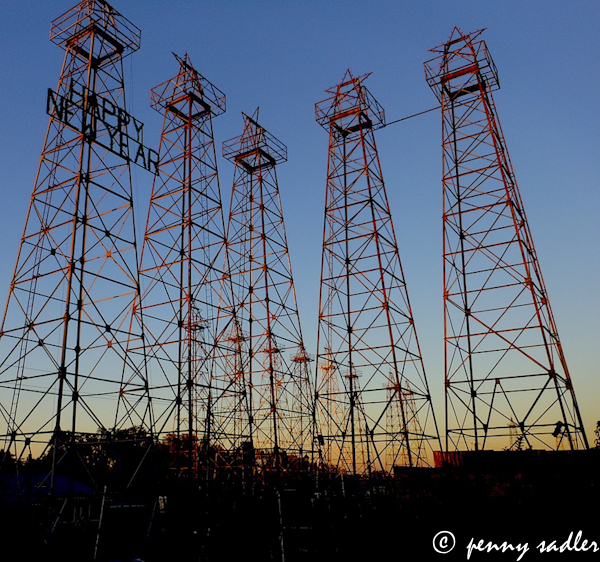 oil derricks at dusk Kilgore, Texas