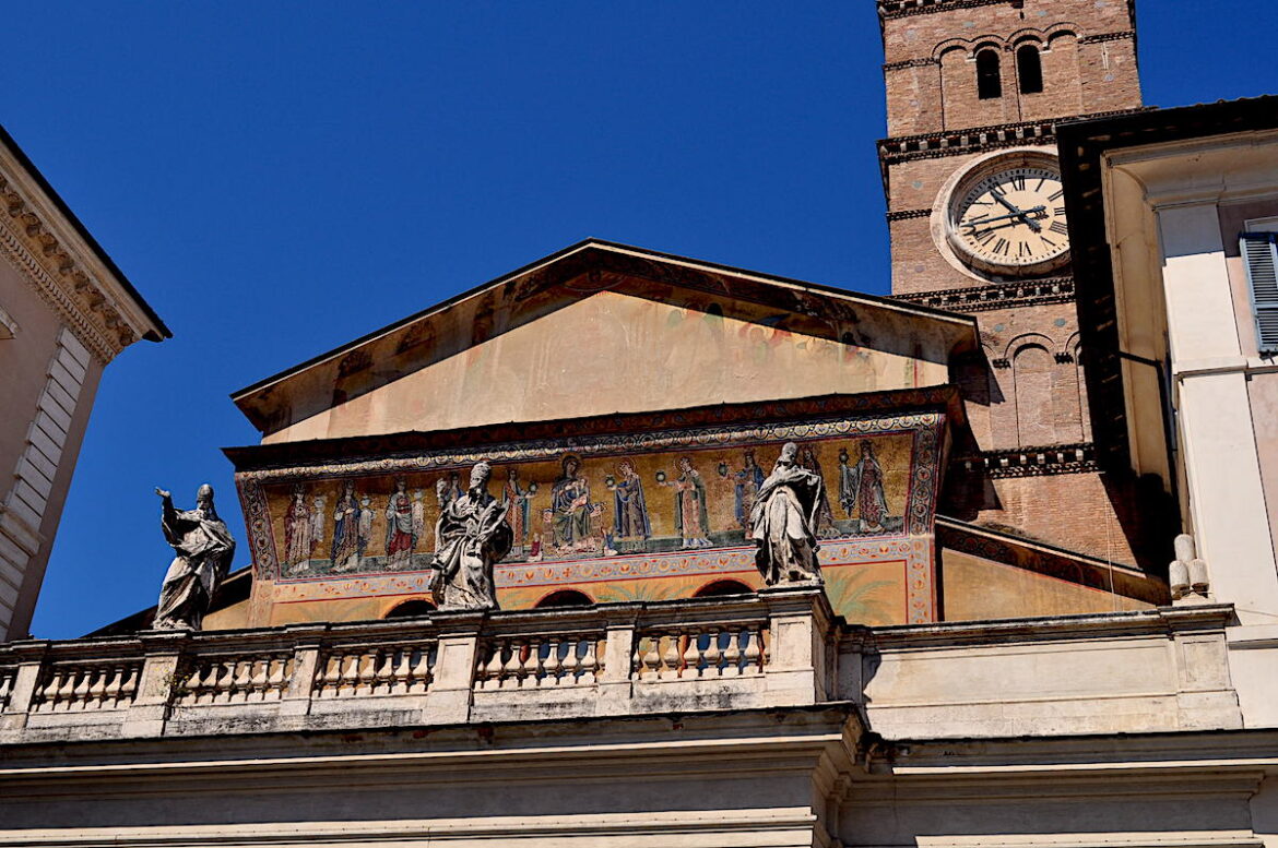 Facade of the Basilica Santa Maria in Trastevere Rome Italy