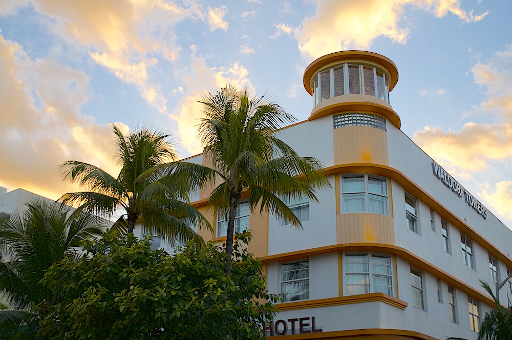 Orange art deco and palm trees art deco Miami