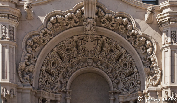 Detail of the facade on the Million Dollar Theater, los angeles historic district