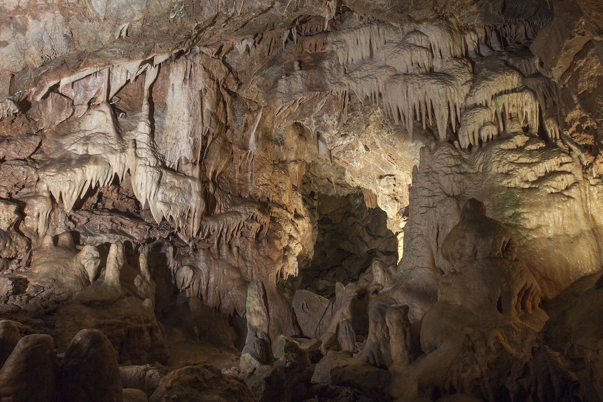 the prehistoric interior of Kent's Cavern, Torquay, South Devon.