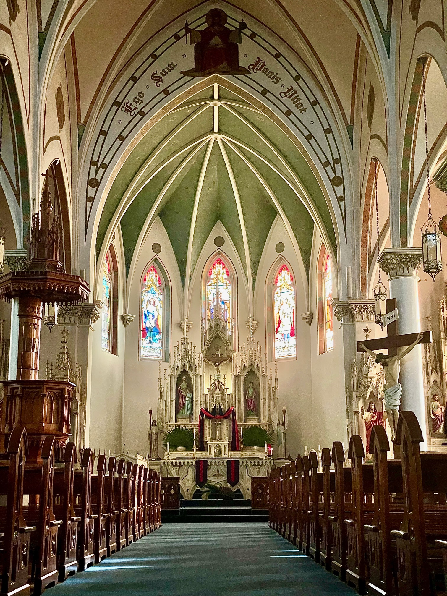 interior of a painted church in Fredericksburg, Texas