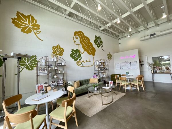 comfortable and modern furniture in the tasting room at La Leiff Winery. Santa Barbara, California,