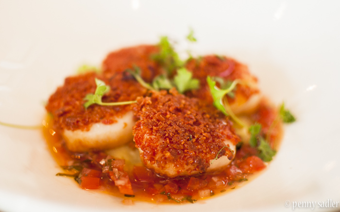 scallops with a red sauce