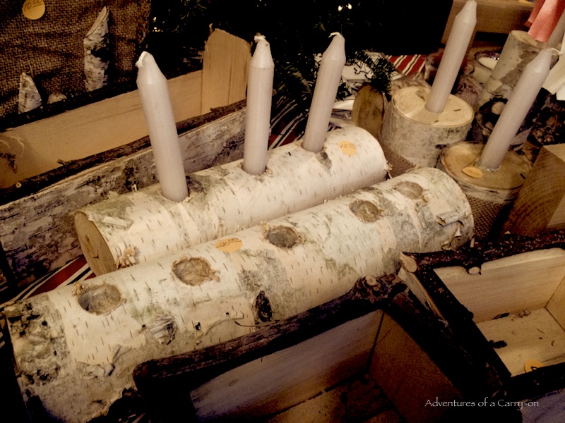 birch tree candle holders at the Osthoff Resort christmas market Elkhart Lake, WI