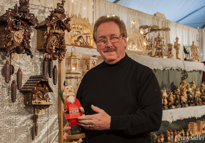 German cuckoo clocks and Advent ornaments at the Old World Christmas market at the Osthoff resort Wisconsin