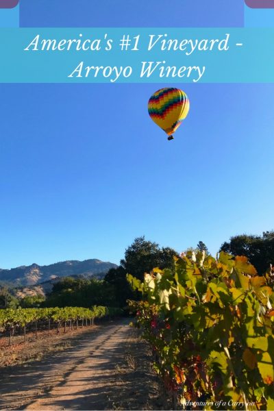 Hot air balloon above arroyo winery
