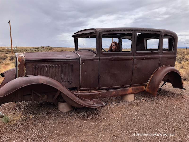 1932 Studebaker marks the spot where Route 66 crossed the Painted Desert in Arizona.