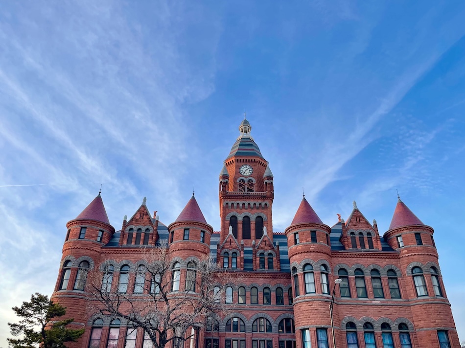 Old red courthouse with gothic details, Dallas, Texas