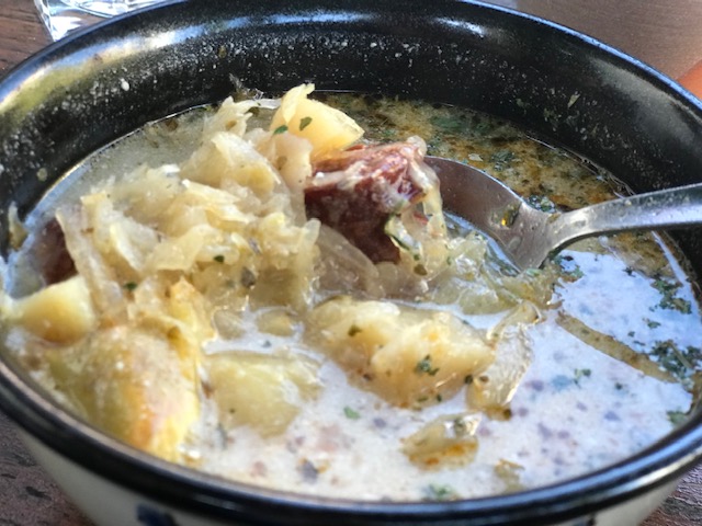 Traditional Central European soup with potatoes and sausage