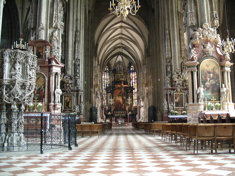 ornate interior of St Stephen's cathedral, Vienna, Austria