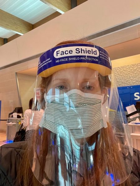Penny Sadler mask at the airport 