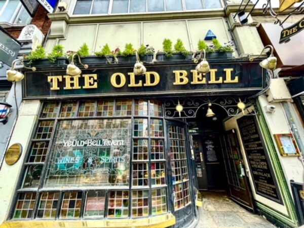 stained glass window at historic London pubs