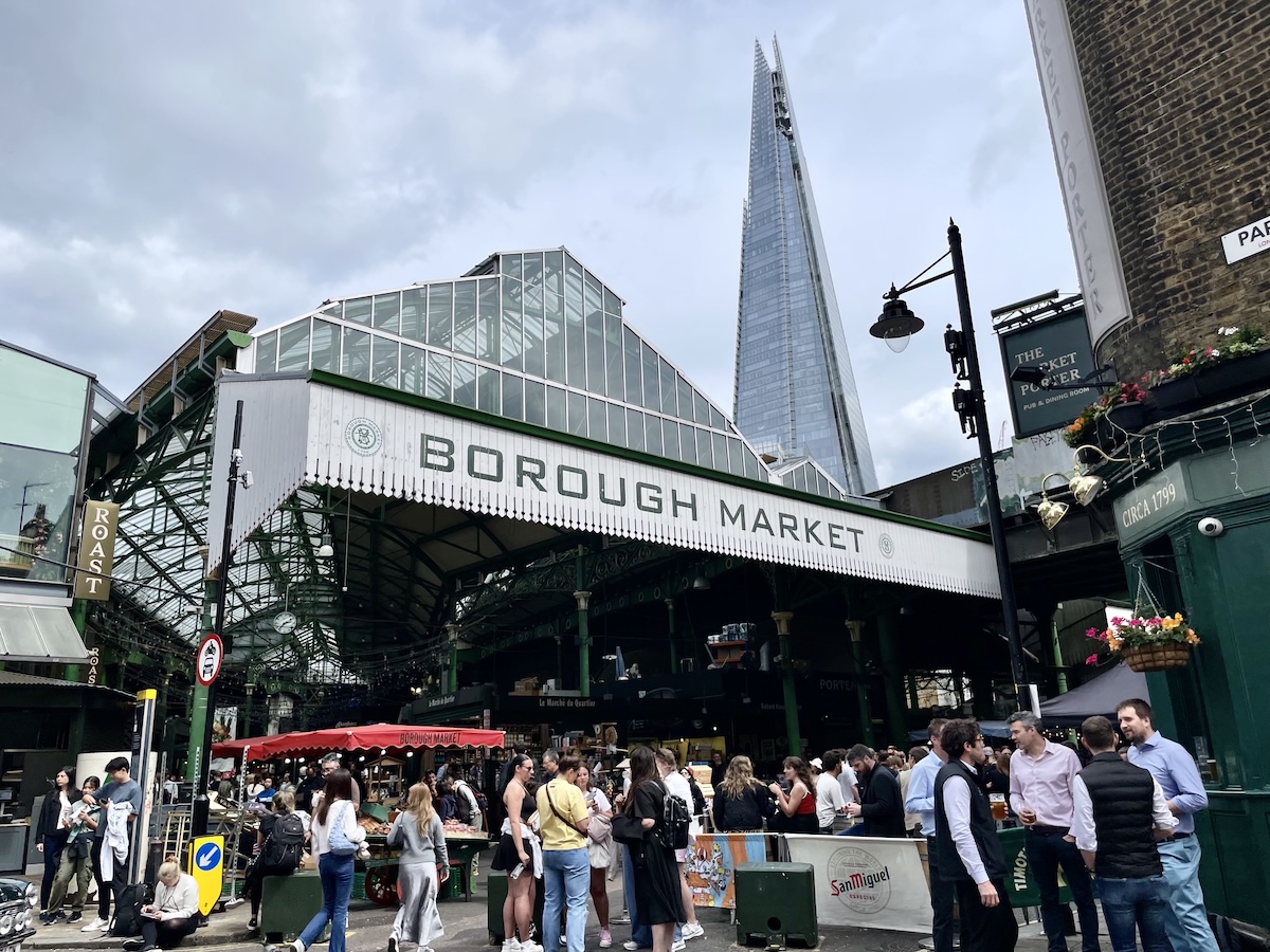 Famous Borough Market, London with the Shard in the background