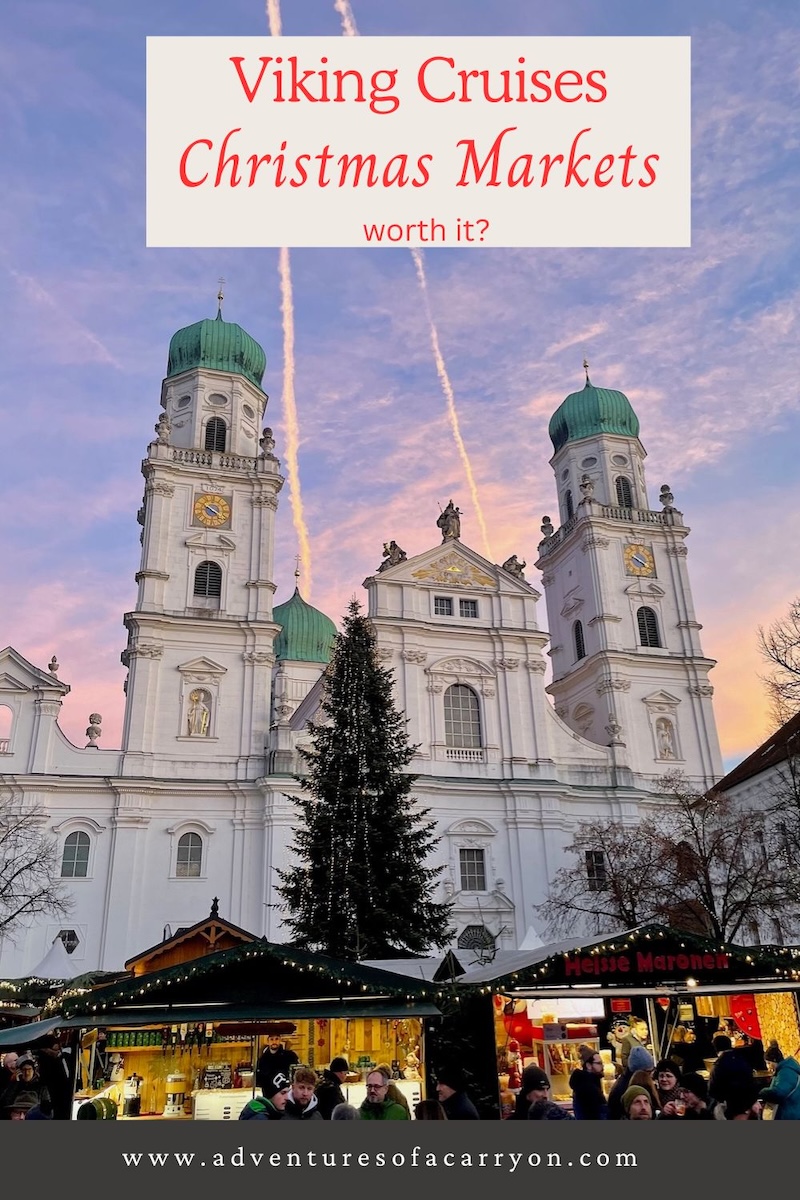 beautiful church with christmas markets in the foreground in Passau, Germany
