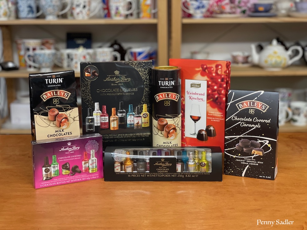 gift boxes of liquor filled chocolates from Anthony Berg, Baileys and Turin.