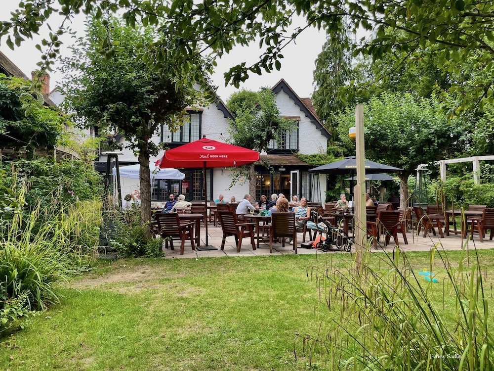 the beer garden at tOlde Bell Inn historic pub in Hurley, Thames Valley