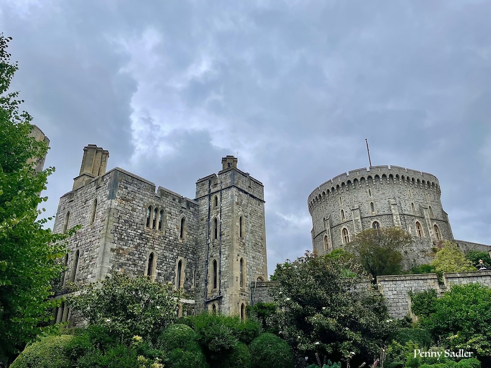 Windsor Castle Exterior medieval stone towers, Berkshire, England.