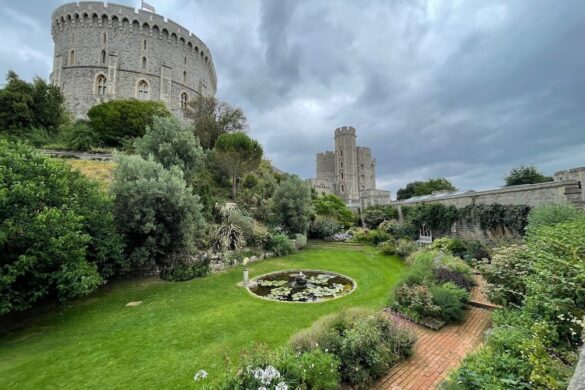 Windsor Castle and garden outside the walls of the castle. England.
