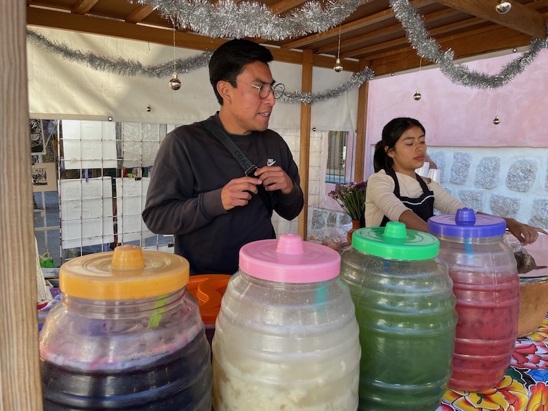 various juices for sale at one of the many markets or mecados in Oaxaca City.