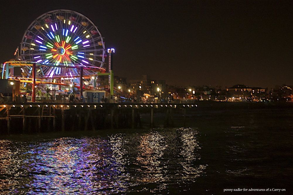 Santa Monica Pier and ferris wheel at night. Los Angeles, California.